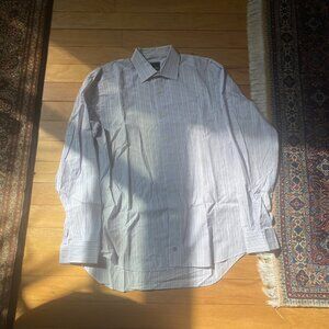 DAVID DONAHUE Dress Shirt (16.5, White/Purple, Cotton)